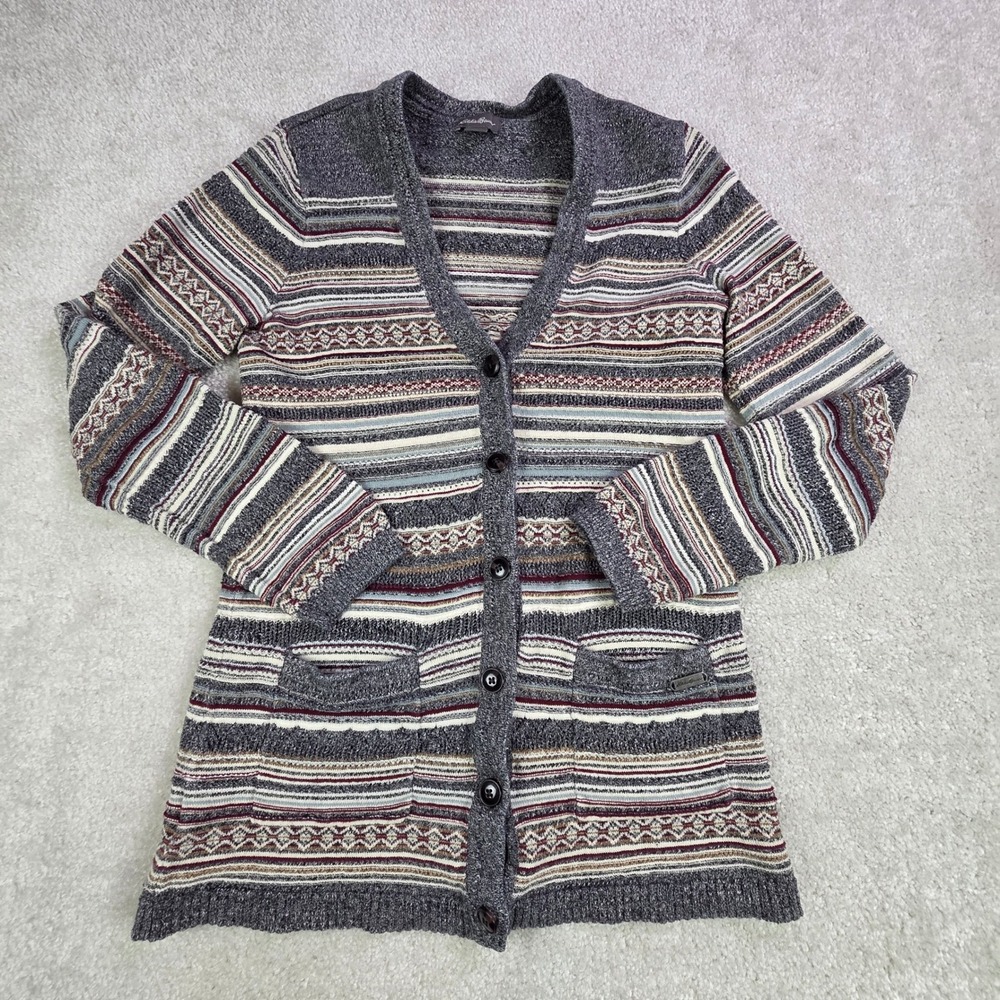 Eddie Bauer Women's Striped Button Front Cardigan Sweater Size S Cotton